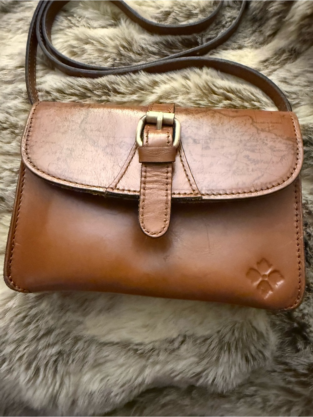 Patricia Nash Cognac Tan Leather Crossbody with Buckle Flap